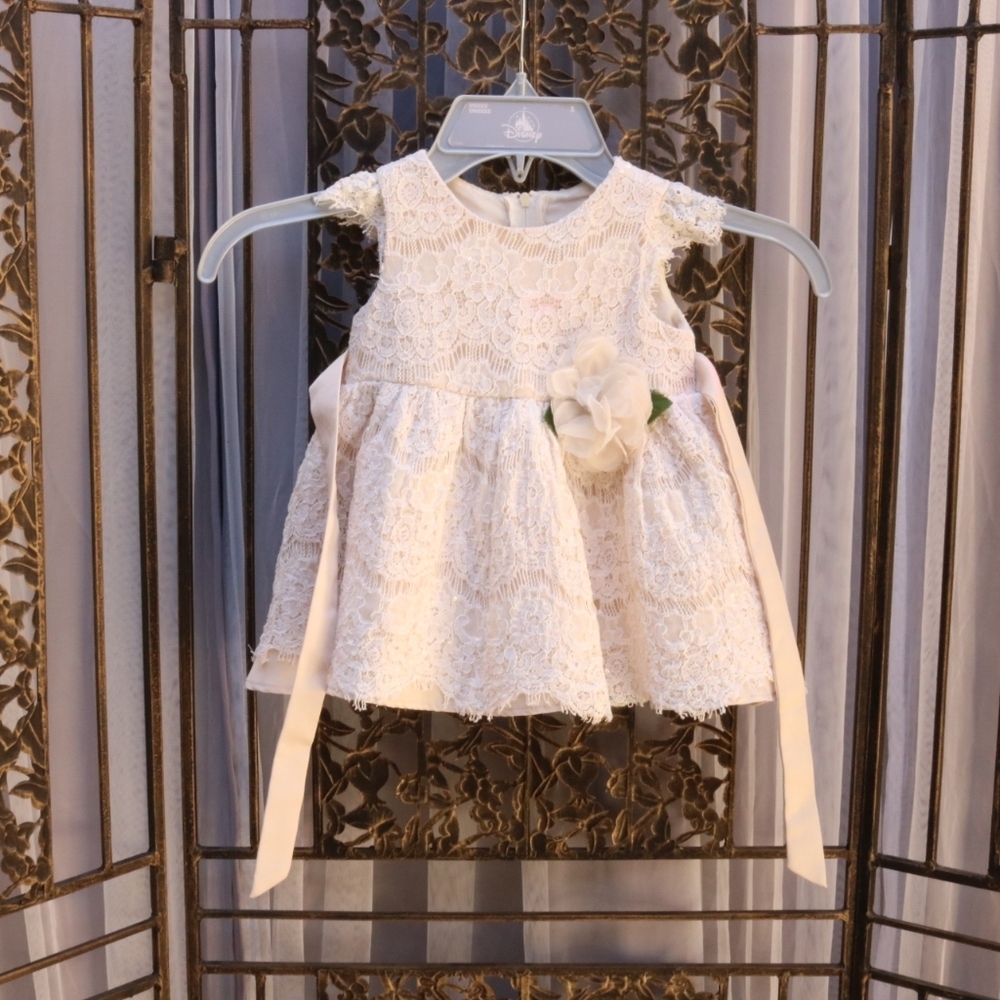 Rare editions Baby girls dress, cream lace with subtle sequins size 6M